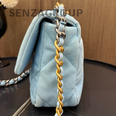 Chanel 19 Small Denim Blue Gold Chain Shoulder Crossbody Bag