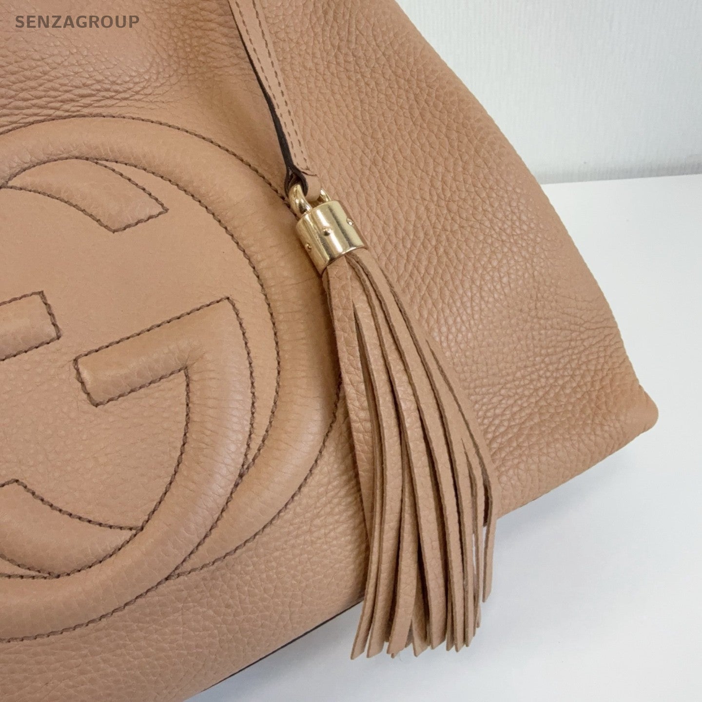Gucci SOHO Chain Calfskin Shoulder Bag Brown Gold Women Classic Fashion