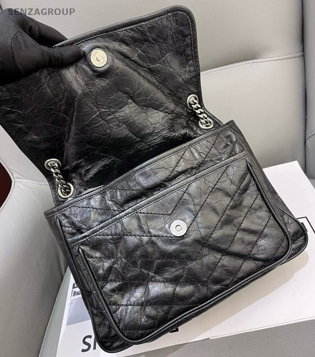 Saint Laurent Niki MM Chain Shoulder Bag Crossbody Black Silver Women Classic