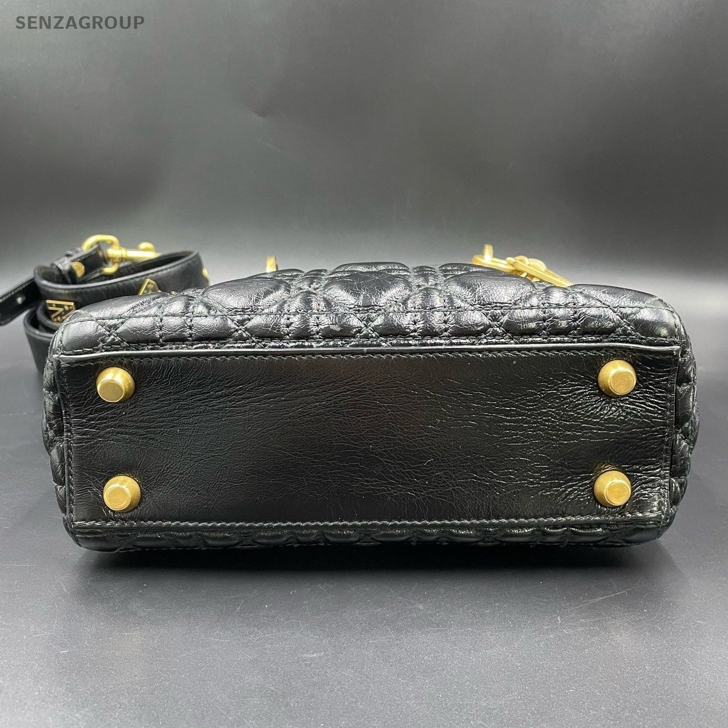Christian Dior Lady Dior Cannage Top Handle Bag Crossbody Black Gold Women