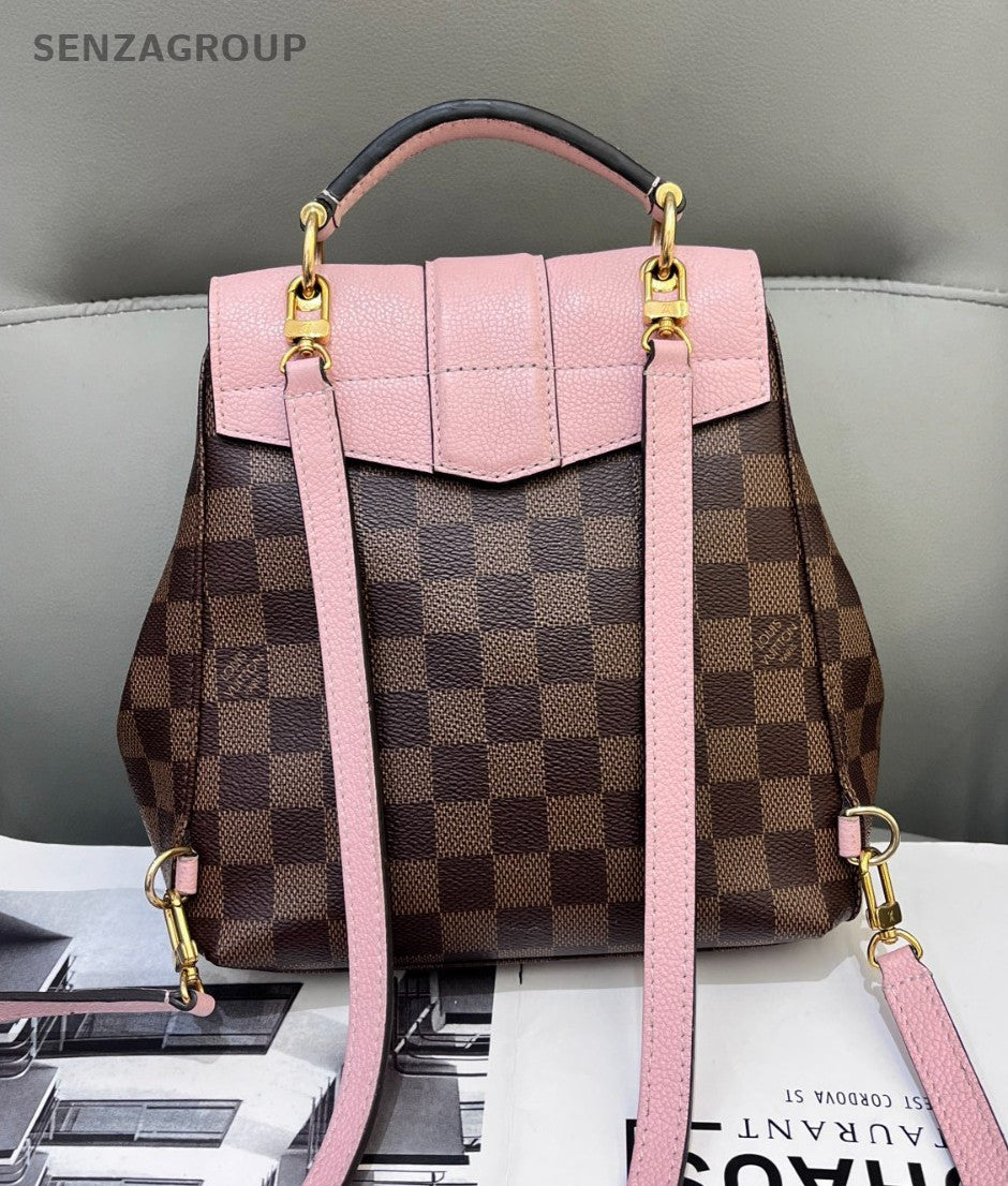 Louis Vuitton Clapton Backpack Damier Ebene Top Handle Brown Pink Women
