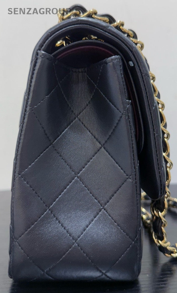 Chanel Classic Flap Jumbo Lambskin Chain Shoulder Bag Black Gold Women Diamond