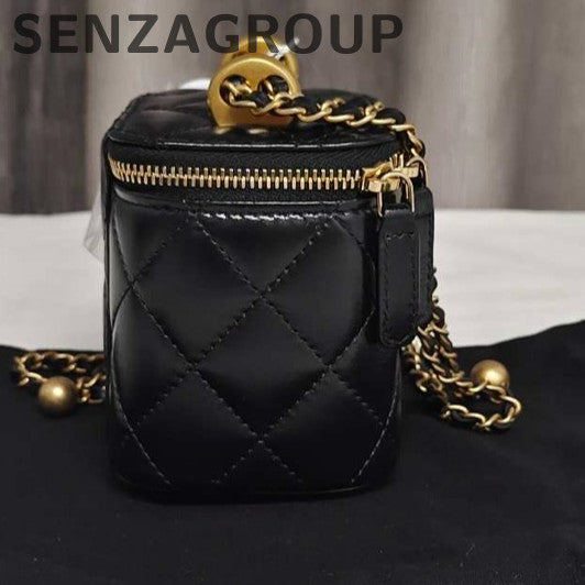Chanel Black Gold Quilted Square Box Chain Crossbody Bag Classic Fashion