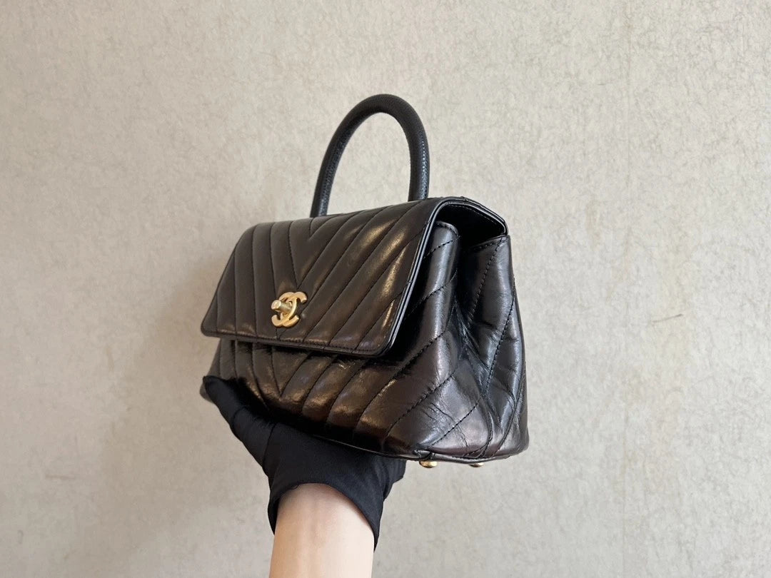 CHANEL Black Gold Coco Handle Small Top Handle Bag For Women