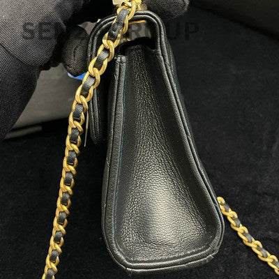 Chanel Enamel Handle Flap Bag Black Gold Hardware Quilted