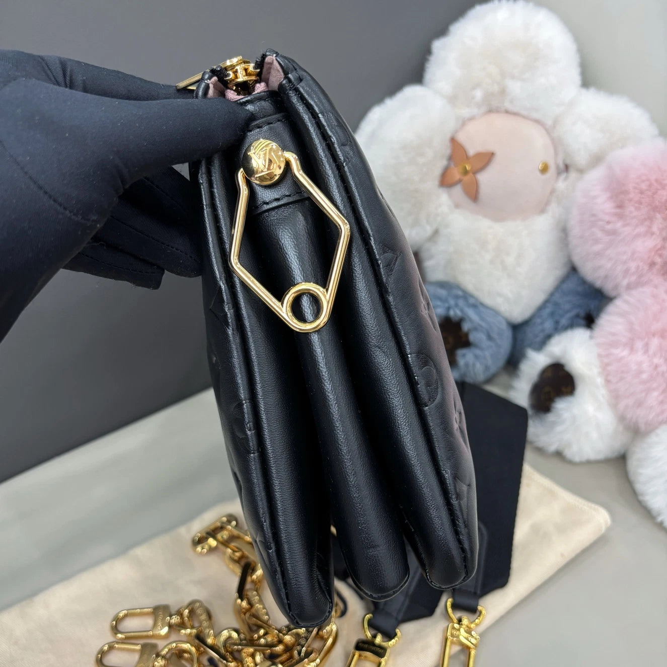 Louis Vuitton Coussin PM Chain Shoulder Crossbody Black Gold Women Classic