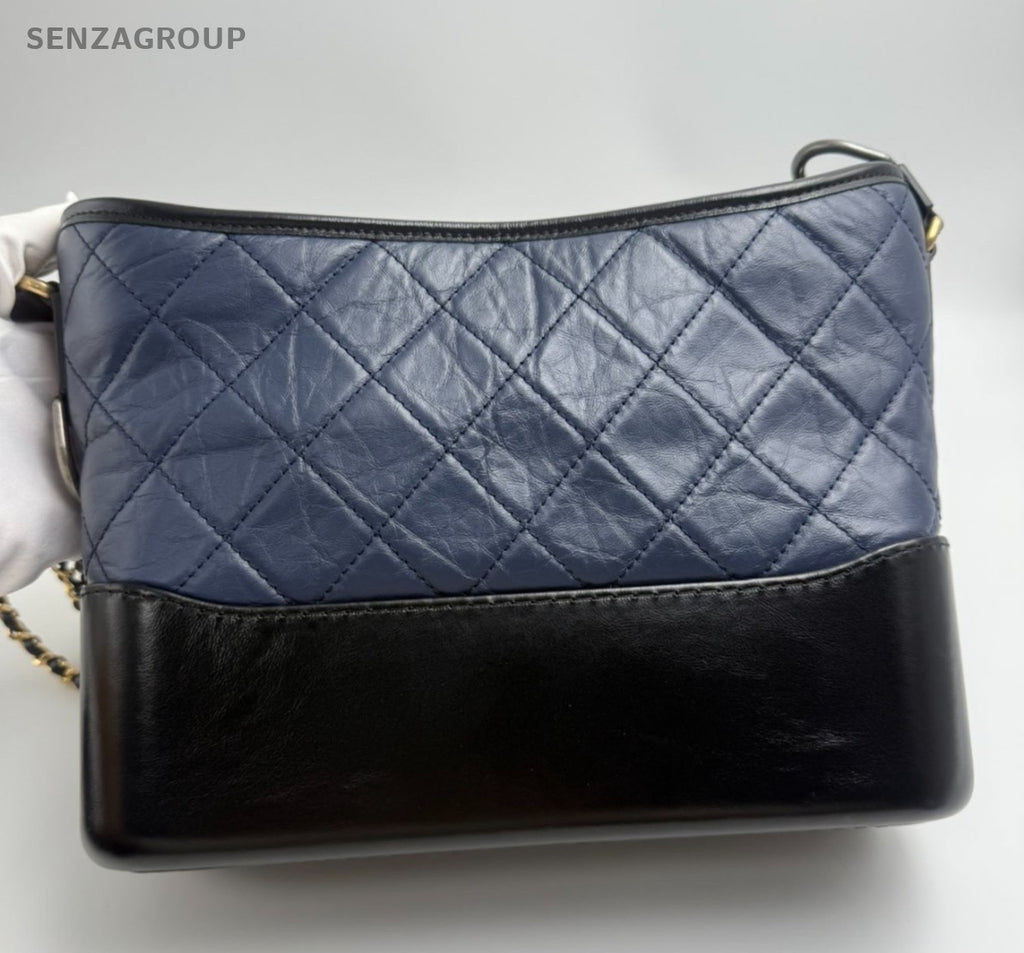 Chanel Gabrielle MM Calfskin Chain Shoulder Bag Crossbody Navy Black Gold Women
