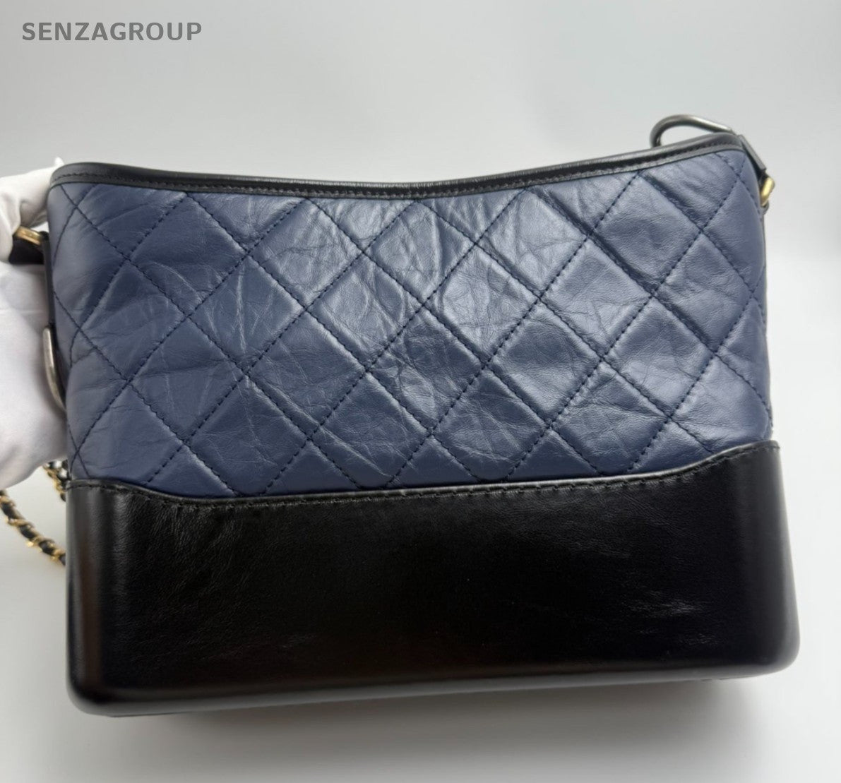 Chanel Gabrielle MM Calfskin Chain Shoulder Bag Crossbody Navy Black Gold Women