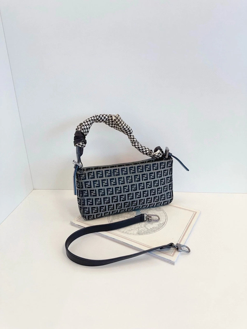 Fendi Blue Canvas Mini Baguette Handbag For Women