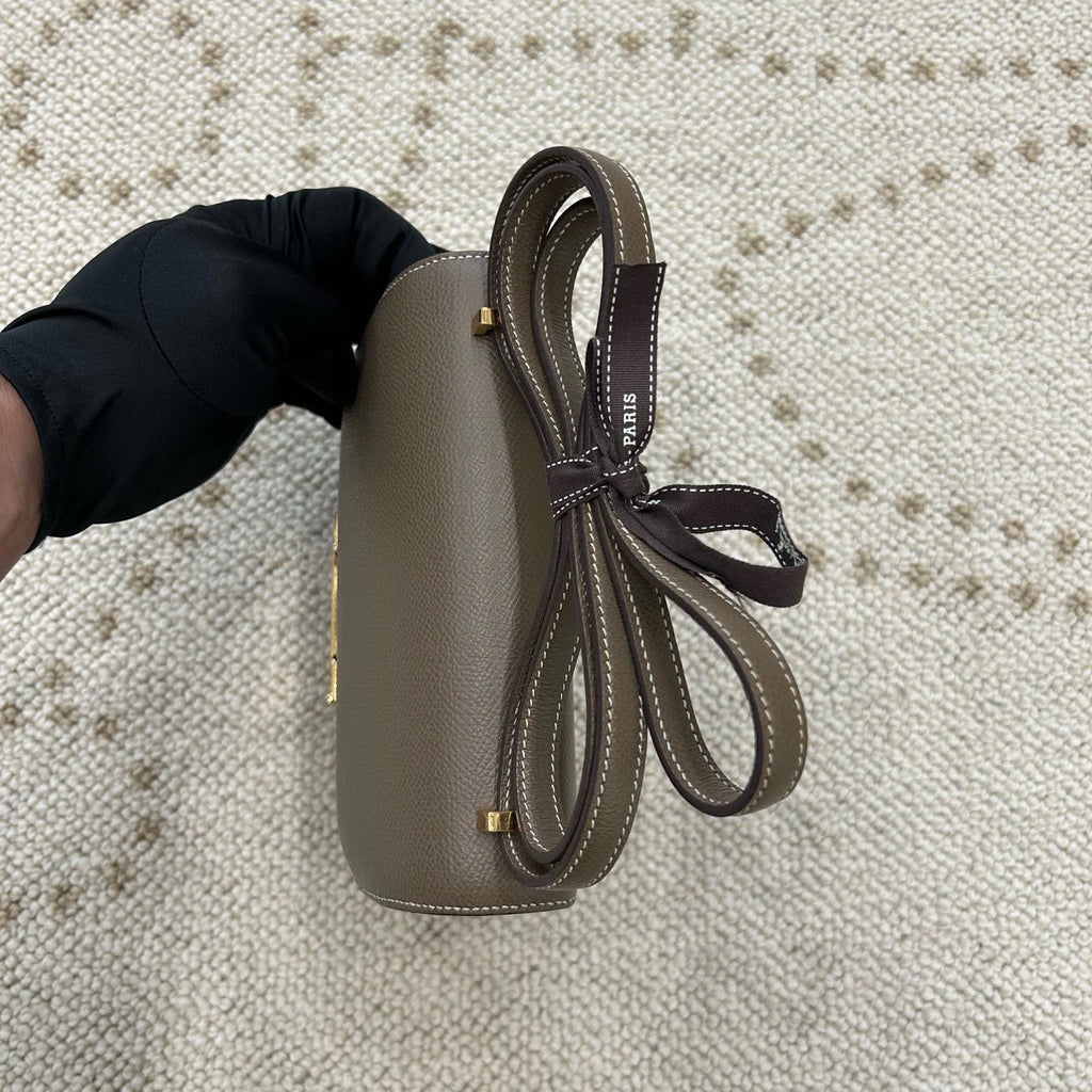 Hermes Constance19 Epsom Leather Shoulder Bag Crossbody Gray Gold Women