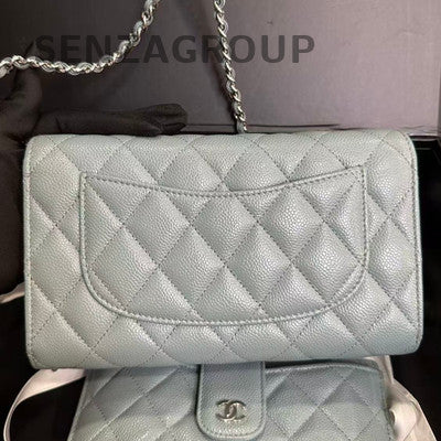 Chanel CF WOC Chain Shoulder Crossbody Bag Grey Calfskin Gold Hardware