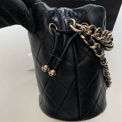 Chanel Black Gold Bucket Bag Chain Strap Shoulder Tote Women Fashion