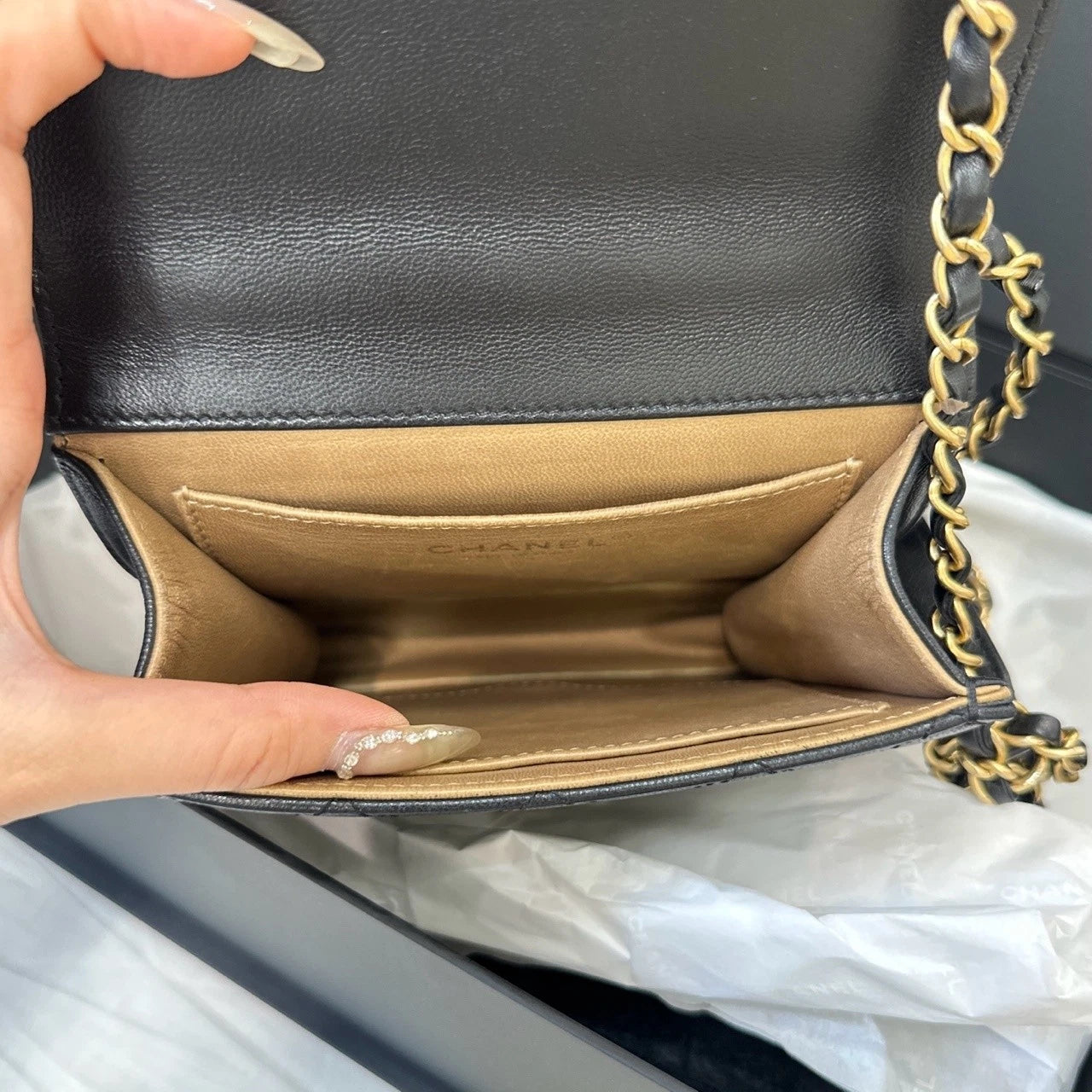 CHANEL Black Gold Lambskin Gold Buckle Pearl Crossbody Bag Women