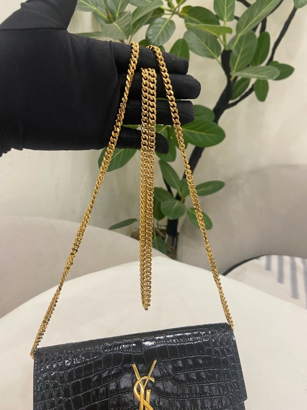 Saint Laurent Envelope WOC Chain Shoulder Crossbody Black Gold Women Classic