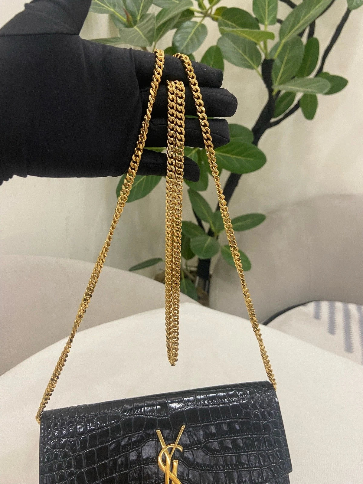 Saint Laurent Envelope WOC Chain Shoulder Crossbody Black Gold Women Classic