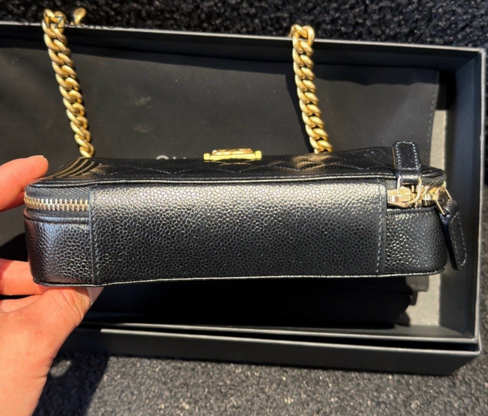 Chanel Leboy WOC Diamond Chain Shoulder Bag Crossbody Black Gold Women Classic