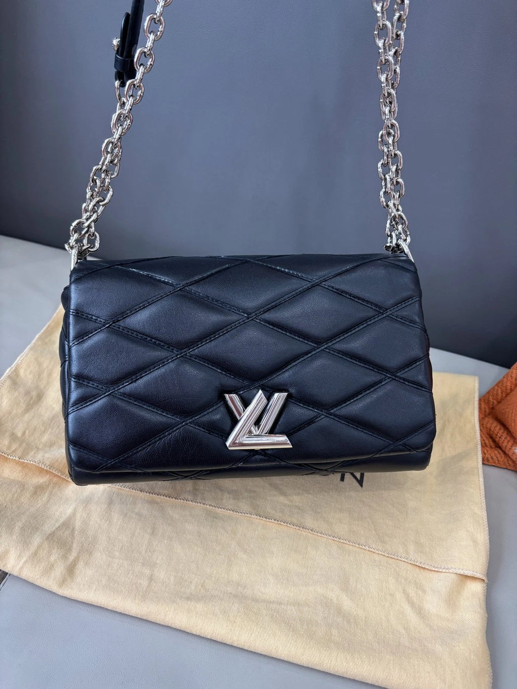 Louis Vuitton GO-14 Chain Bag Shoulder Bag Black Quilted Full Calfskin