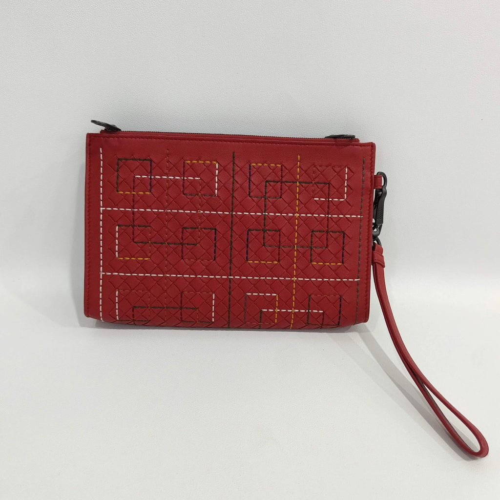 Bottega Veneta Red Woven Leather Clutch For Women