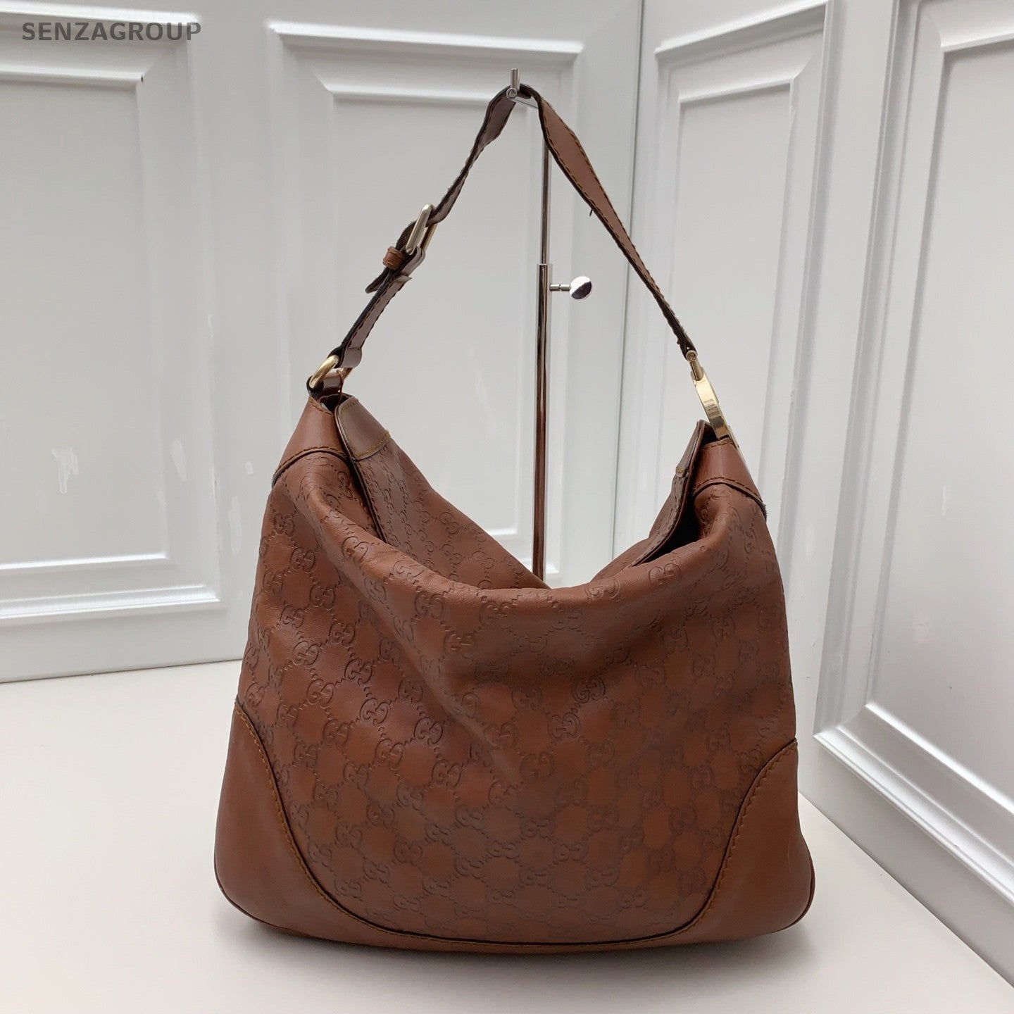 Gucci Hobo 2Way Handbag Shoulder Bag Brown Gold Used Women Classic