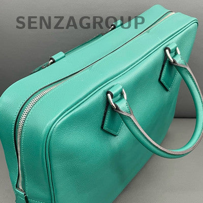 Hermès Plume Green Silver Hardware Calfskin Briefcase Handbag Women's Fashion