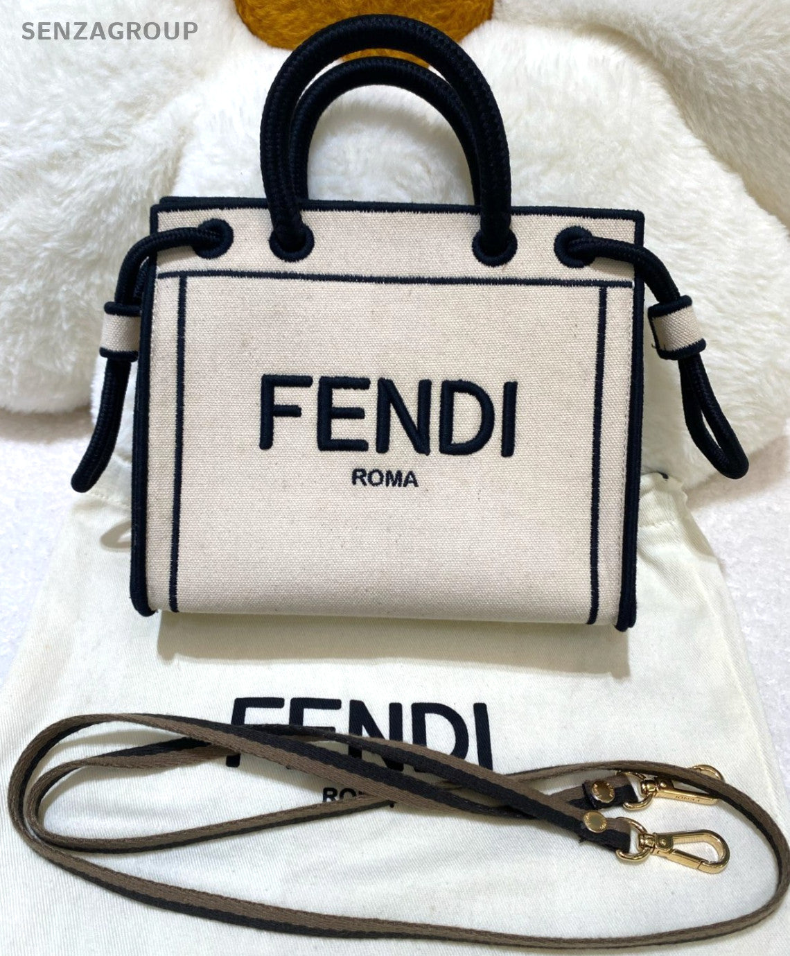 FENDI ROMA Top Handle 2WAY Shoulder Handbag Canvas