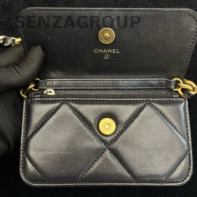 Chanel 19 Bag Black Gold Chain Phone Crossbody Bag Quilted Fashion