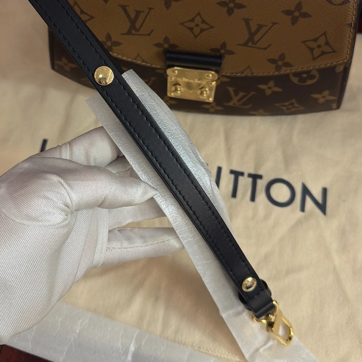 Louis Vuitton Tillsit Monogram Top Handle Crossbody Brown Gold Women Classic