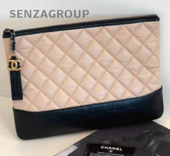 CHANEL Clutch Handbag Diamond pattern Milk tea color Women