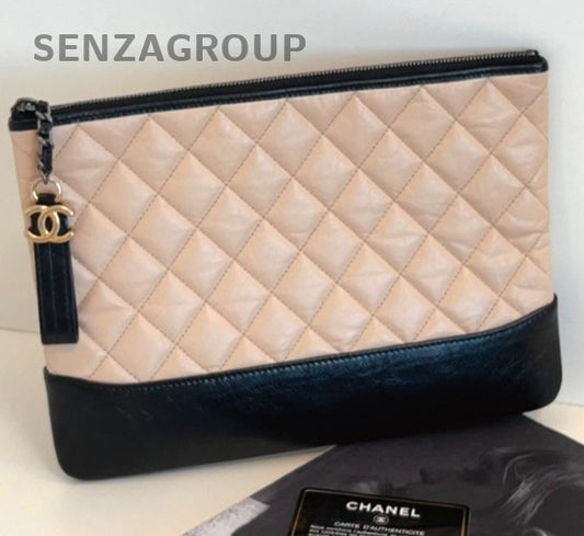 CHANEL Clutch Handbag Diamond pattern Milk tea color Women