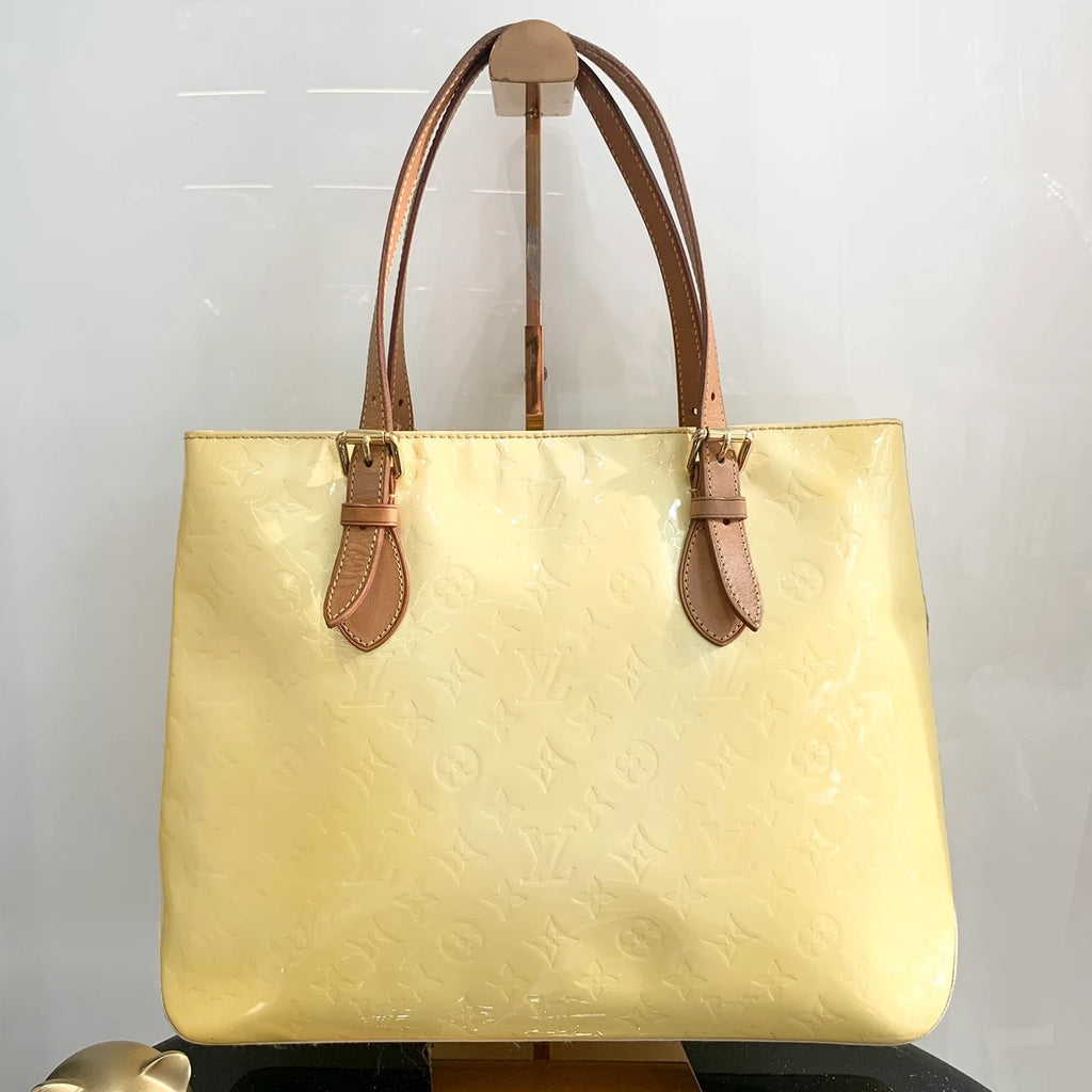 Louis Vuitton Vivian Monogram Patent Tote Shoulder Bag Yellow Brown Women S