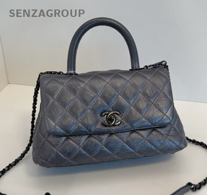 Chanel Coco Handle PM Top Handle Bag Chain Crossbody Gray Black Women