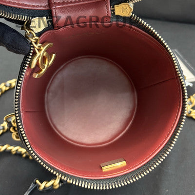 Chanel Black Vintage Gold Lambskin Chain Letter Bucket Crossbody Bag