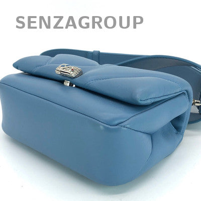 Bvlgari Serpenti Blue Leather Shoulder Bag Silver Clasp Classic Women
