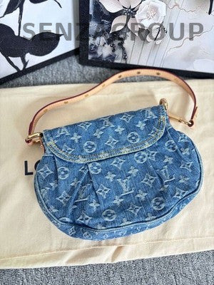 Louis Vuitton Denim Blue Shoulder Bag Gold Hardware Classic Fashion Women