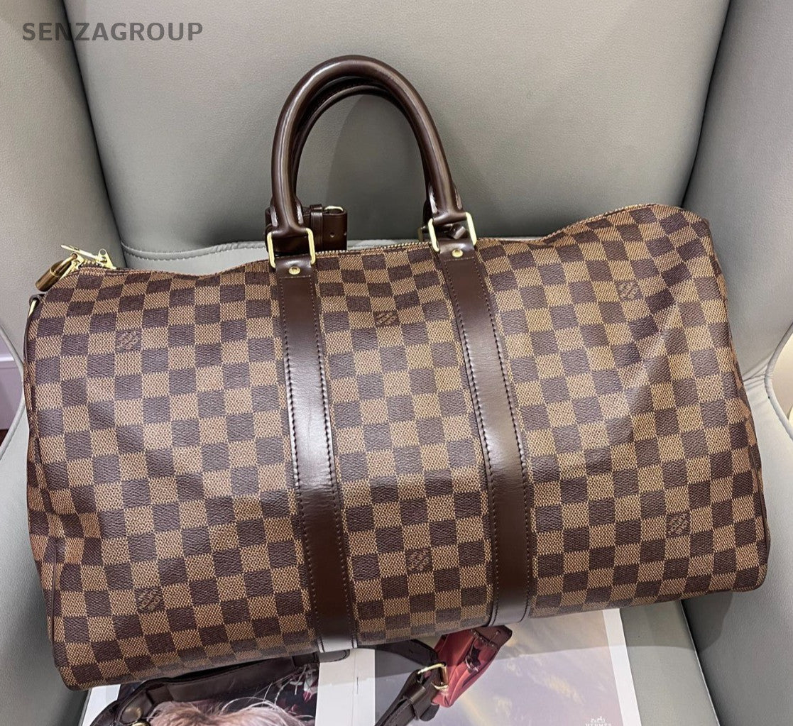 Louis Vuitton Keepall Damier Top Handle Bag Crossbody Brown Gold Unisex Adults