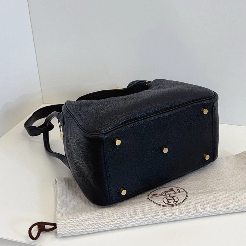 Hermes Lindy26 Top Handle Shoulder Bag Black Gold Used Women Classic