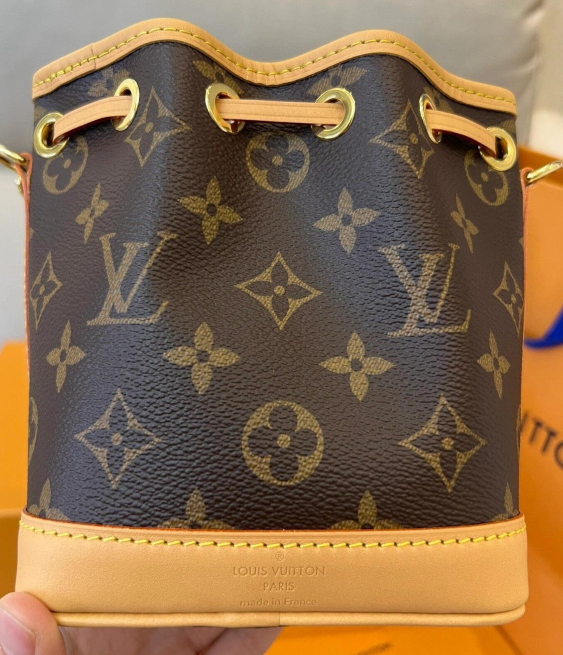 Louis Vuitton Monogram Nano Bucket Shoulder Bag Brown Gold Used Women Classic