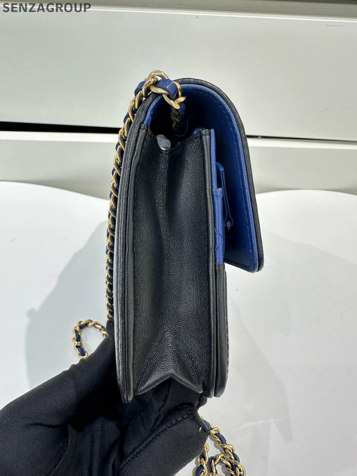CHANEL Blue Black Colorblock Shoulder Bag Wallet For Women