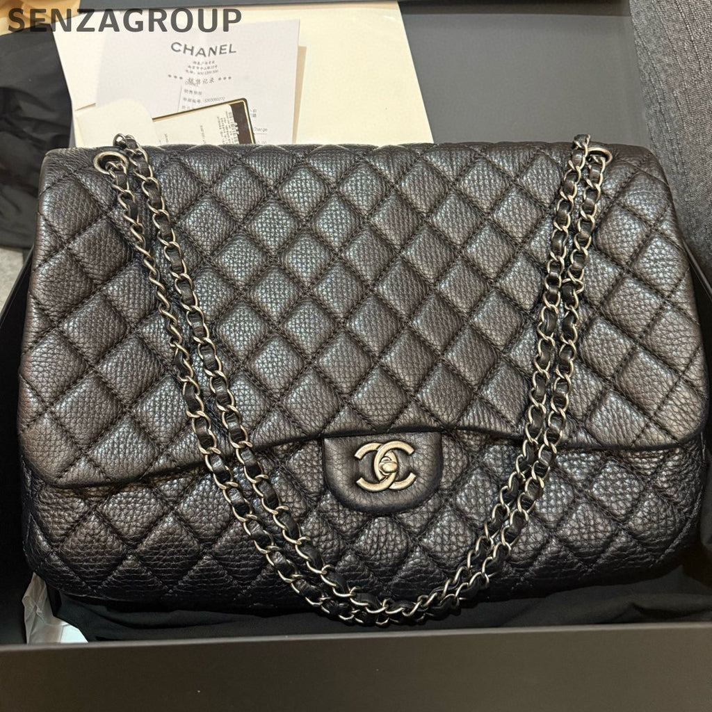 Chanel Classic Flap Quilted Chain Shoulder Bag Black Silver