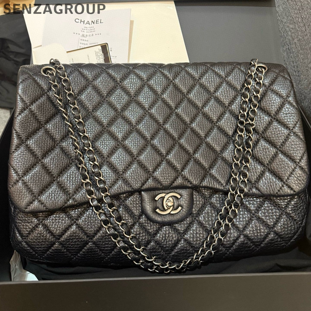 Chanel Classic Flap Quilted Chain Shoulder Bag Black Silver