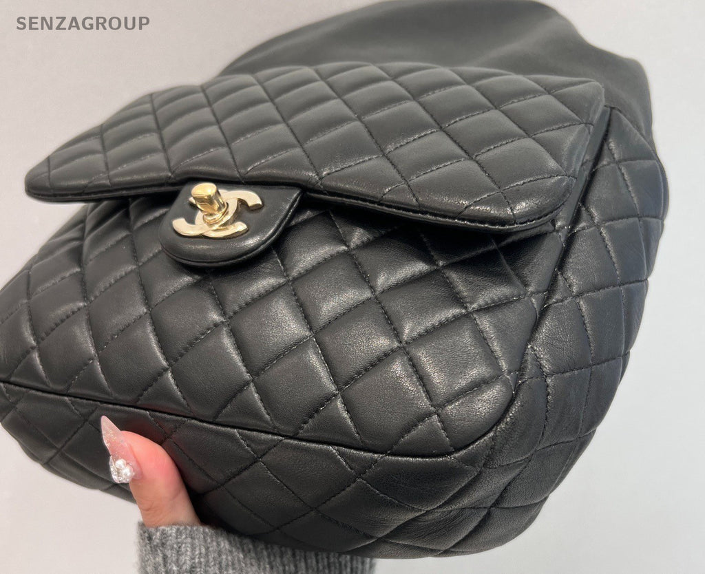 Chanel Diamond Lambskin Chain Backpack Black Gold Women Classic Fashion