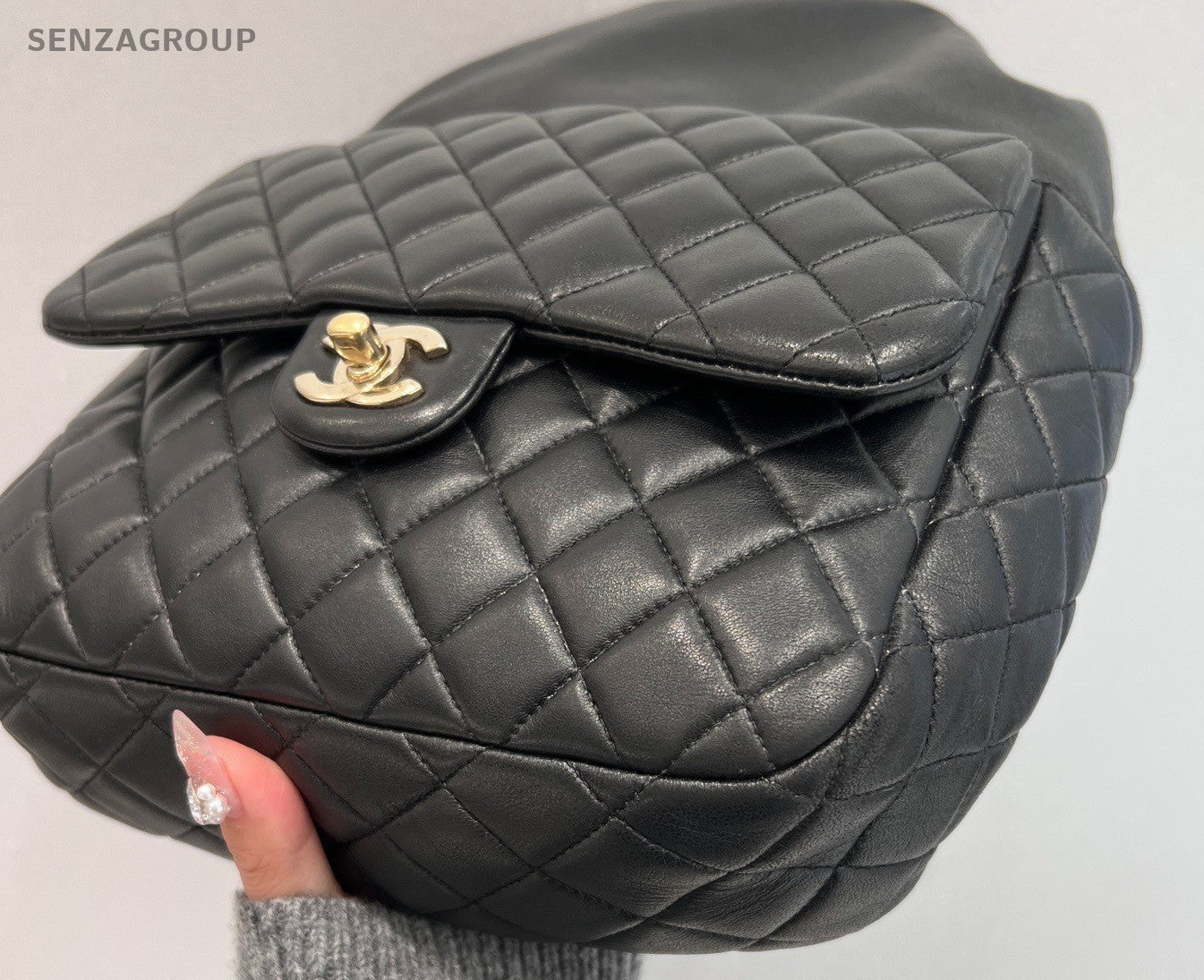 Chanel Diamond Lambskin Chain Backpack Black Gold Women Classic Fashion