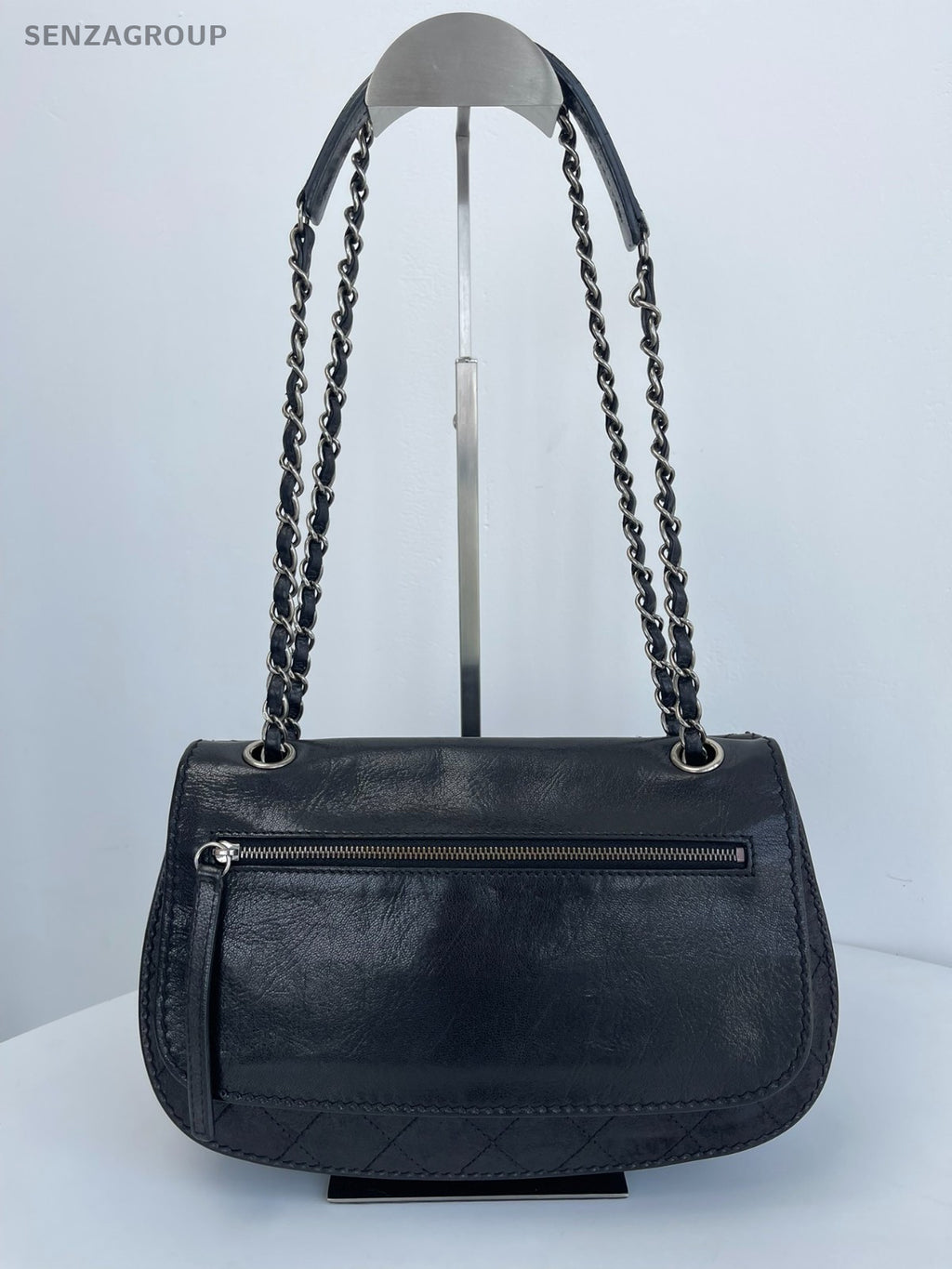 CHANEL Diamond Patten Calfskin Chain Shoulder bag Crossbody Women Black Silver