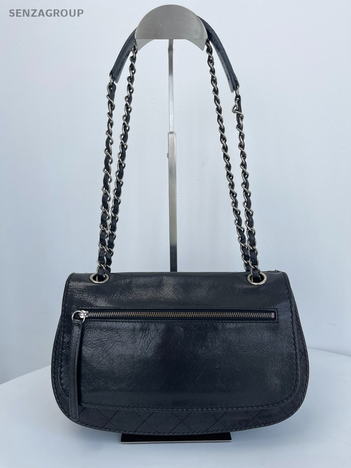 CHANEL Diamond Patten Calfskin Chain Shoulder bag Crossbody Women Black Silver