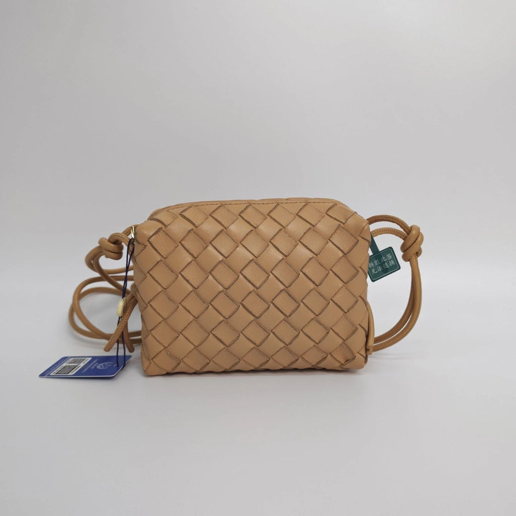 Bottega Veneta BV Beige Lambskin Woven Camera Crossbody Bag Women