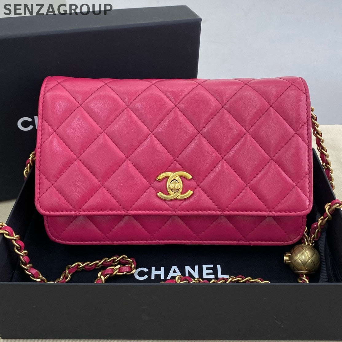 Chanel Lambskin WOC Quilted Chain Shoulder Crossbody Bag Pink Gold