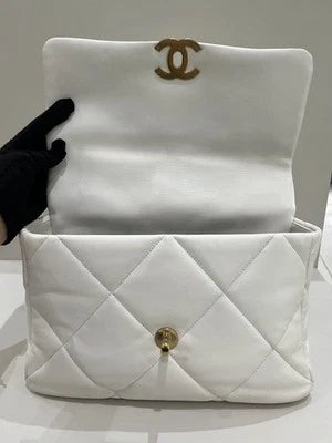 Chanel 19 Medium Quilted Bag White Gold Chain Shoulder Crossbody