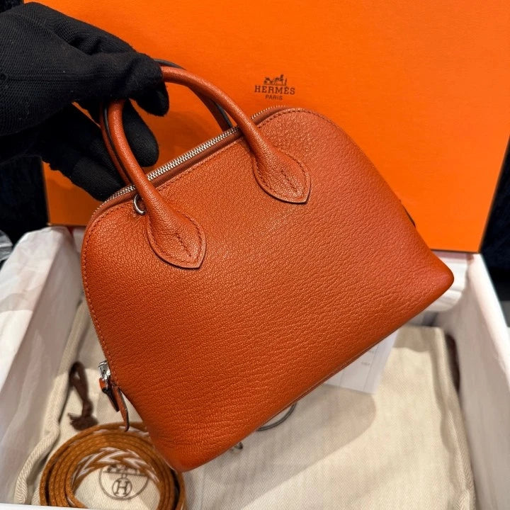 Hermes Bolide Mini Top Handle Bag Crossbody Orange Silver Classic Women D