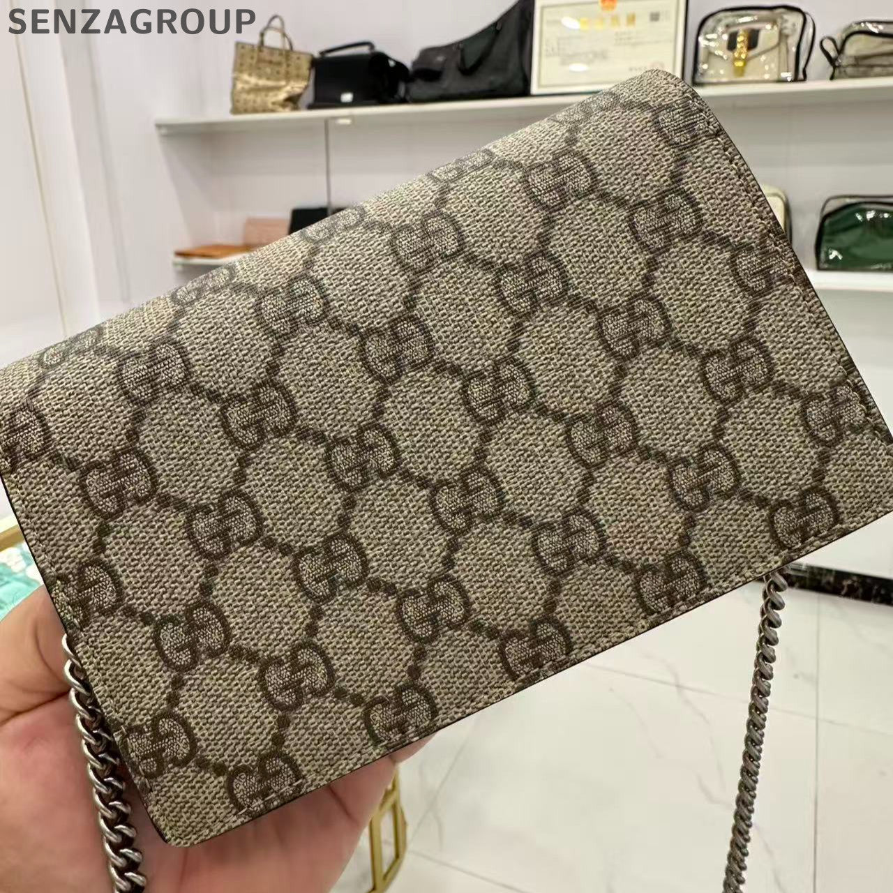 Gucci Dionysus Mini Chain Shoulder Crossbody Bag Brown Silver Hardware