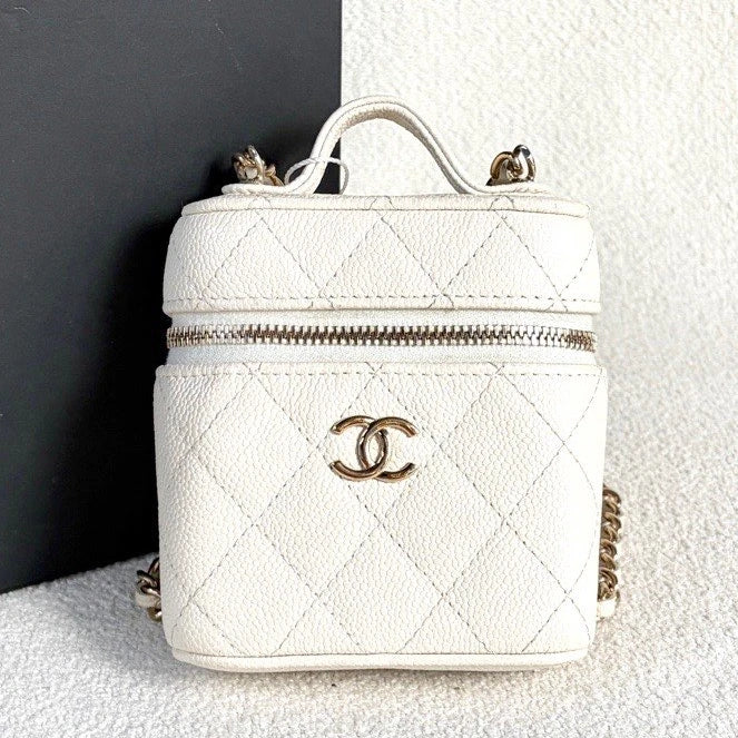 Chanel Vanity Gold White Crossbody Top Handle Excellent